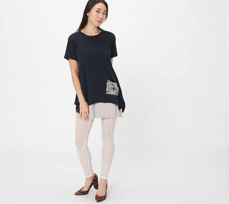 LOGO Layers by Lori Goldstein Petite Stretch Lace Leggings — View 11