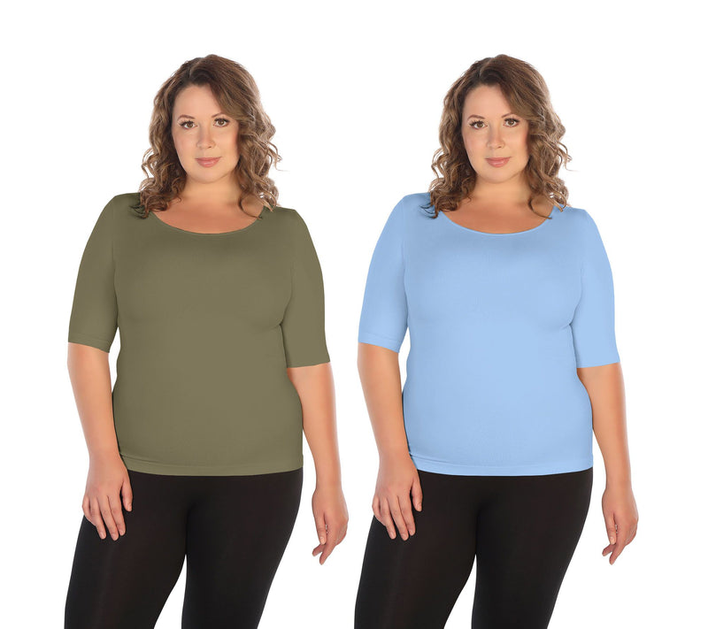 skinnytees Plus Elbow-Sleeve Crew-Neck Set of 2 T-Shirts — View 3