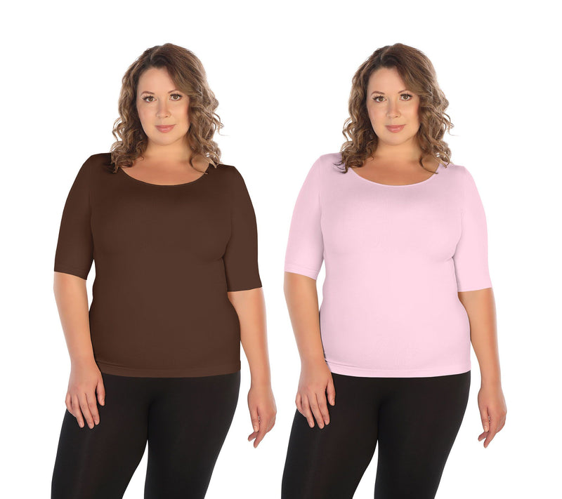 skinnytees Plus Elbow-Sleeve Crew-Neck Set of 2 T-Shirts — View 5