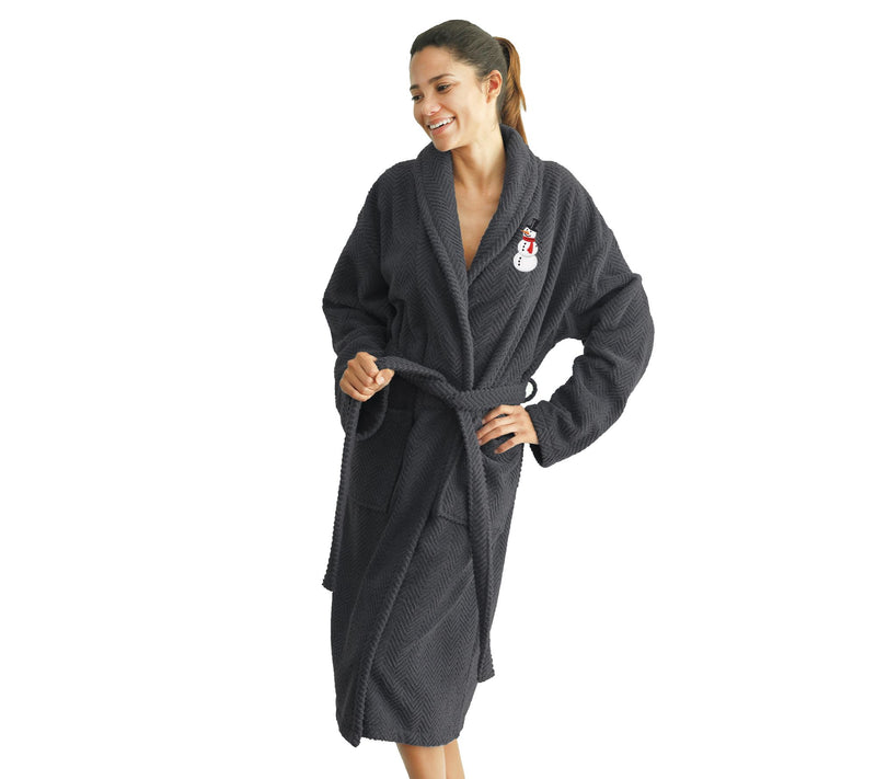 Linum Home Herringbone Bathrobe w/ Snowman — View 5
