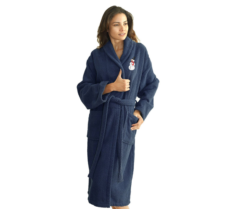 Linum Home Herringbone Bathrobe w/ Snowman — View 3