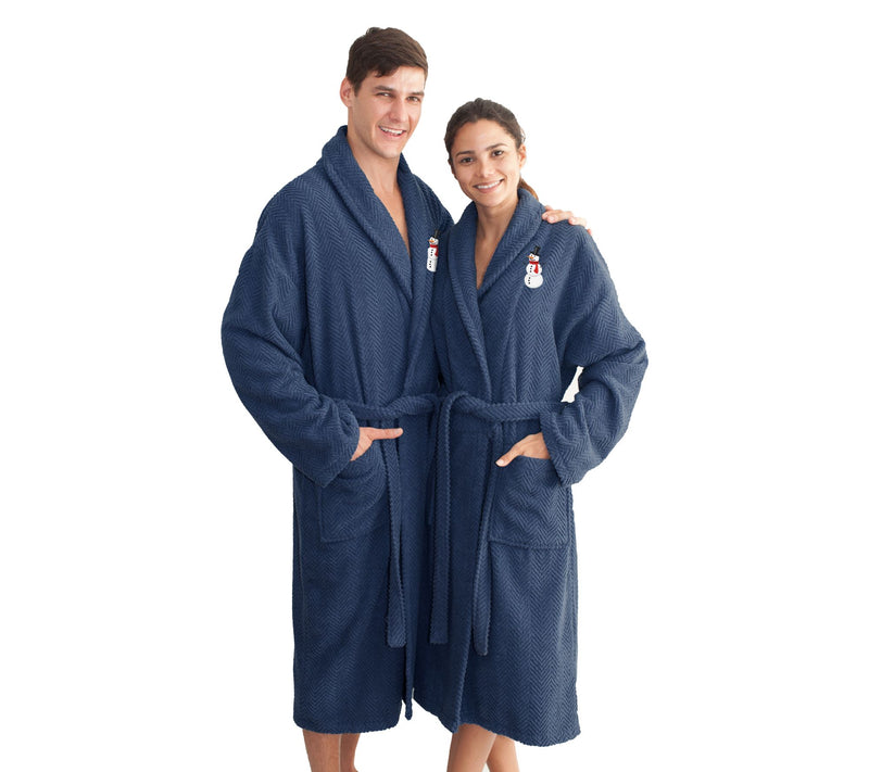 Linum Home Herringbone Bathrobe w/ Snowman — View 13