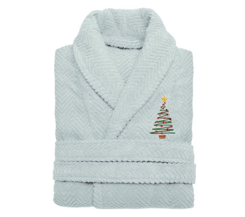 Linum Home Herringbone Robe w/ Embroidered Christmas Tree — View 13