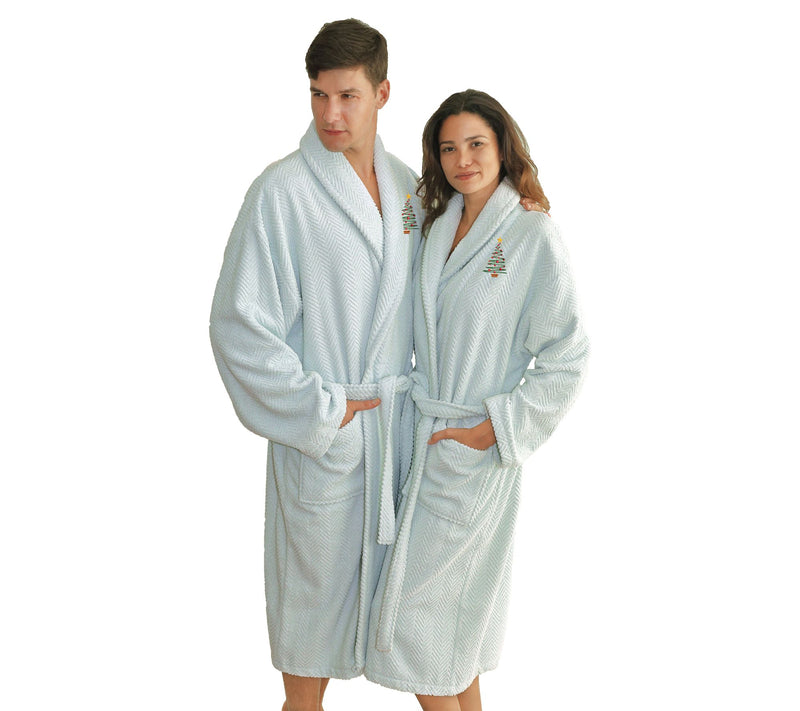 Linum Home Herringbone Robe w/ Embroidered Christmas Tree — View 12