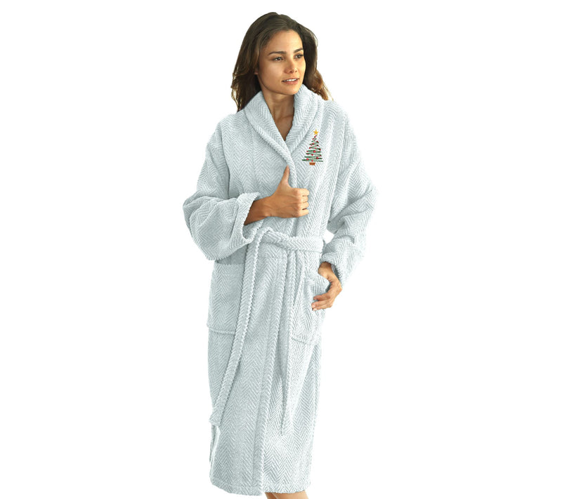 Linum Home Herringbone Robe w/ Embroidered Christmas Tree — View 3
