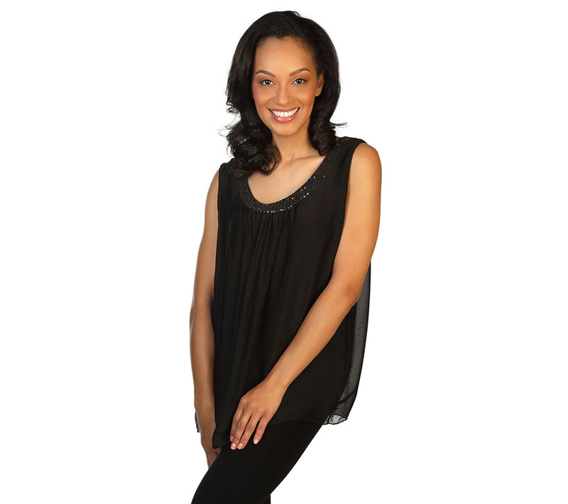 skinnytees Missy Sleeveless Silk & Sequin Blouse — View 3