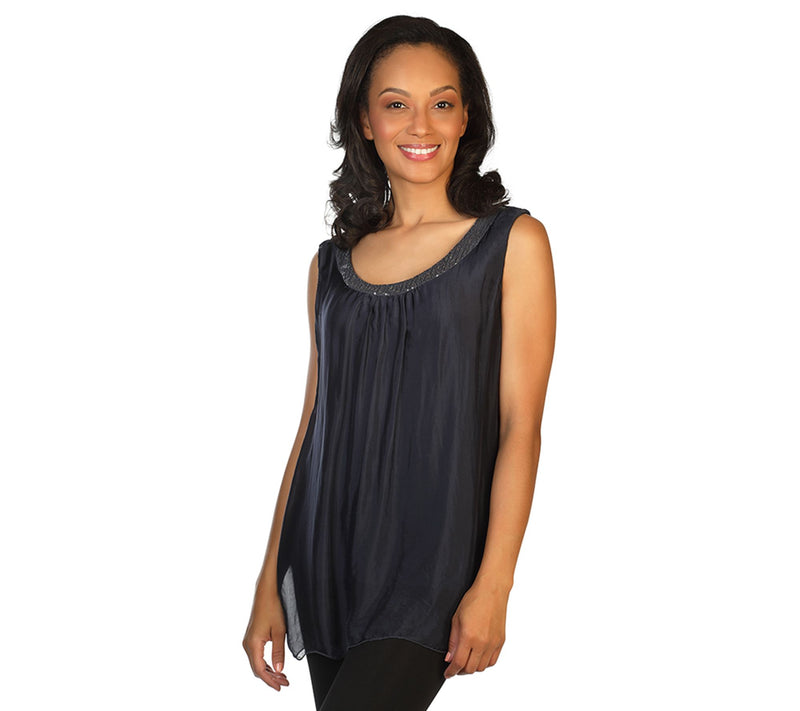 skinnytees Missy Sleeveless Silk & Sequin Blouse — View 5