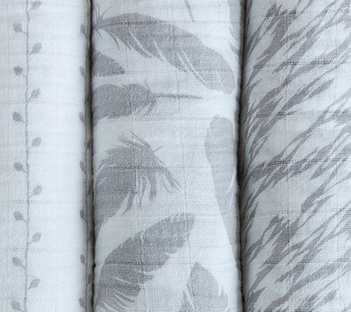 Ely's & Co. Set of 3 Gray Cotton Muslin SwaddleBlankets — View 2