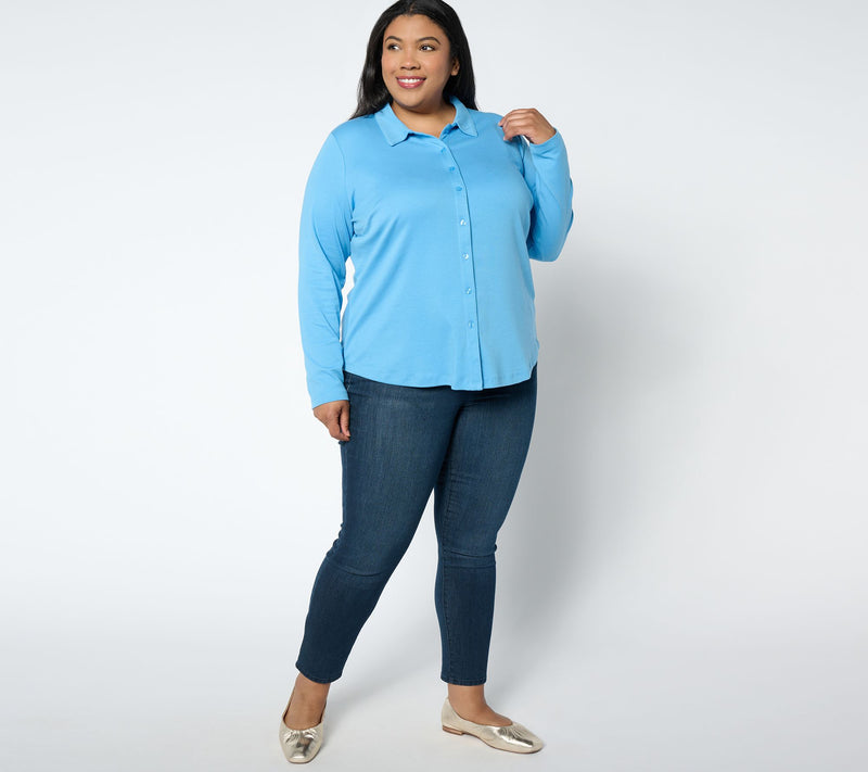 Isaac Mizrahi Live! Essentials Pima Cotton Button Front Top — View 7