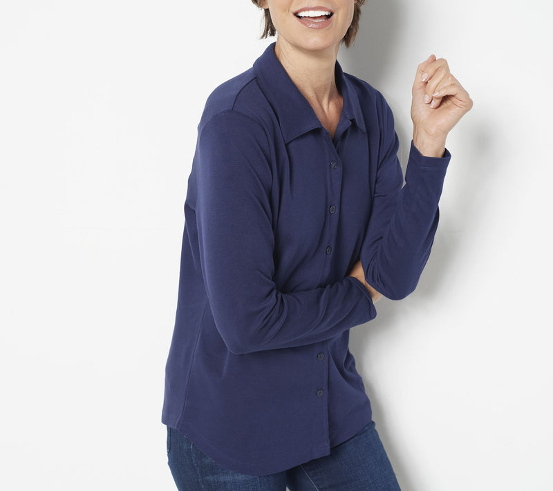 Isaac Mizrahi Live! Essentials Pima Cotton Button Front Top — View 25