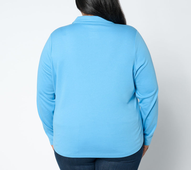 Isaac Mizrahi Live! Essentials Pima Cotton Button Front Top — View 6