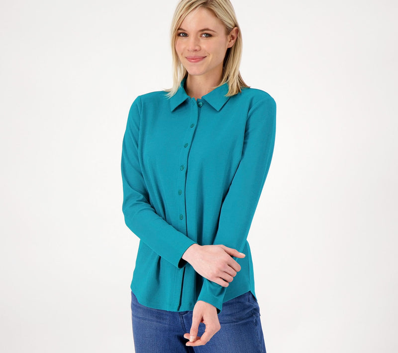 Isaac Mizrahi Live! Essentials Pima Cotton Button Front Top — View 27