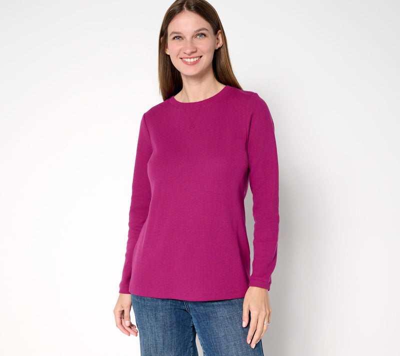 Denim & Co. Essentials Waffle Knit Long-Sleeve Top — View 28