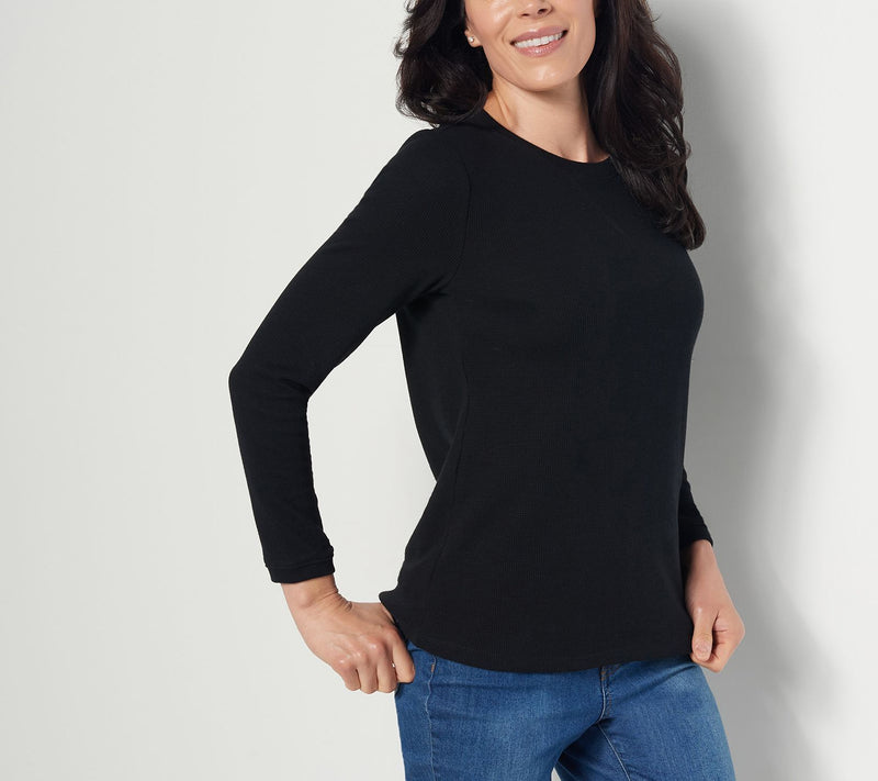 Denim & Co. Essentials Waffle Knit Long-Sleeve Top — View 2