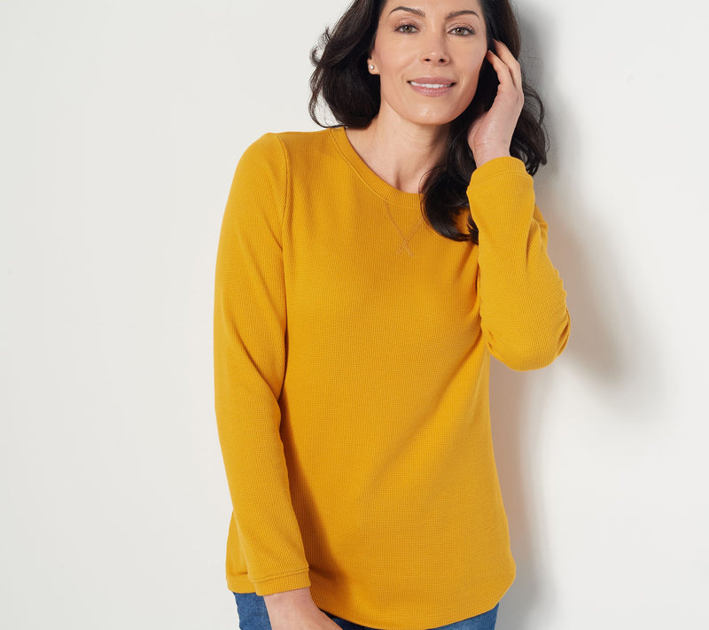 Denim & Co. Essentials Waffle Knit Long-Sleeve Top — View 29