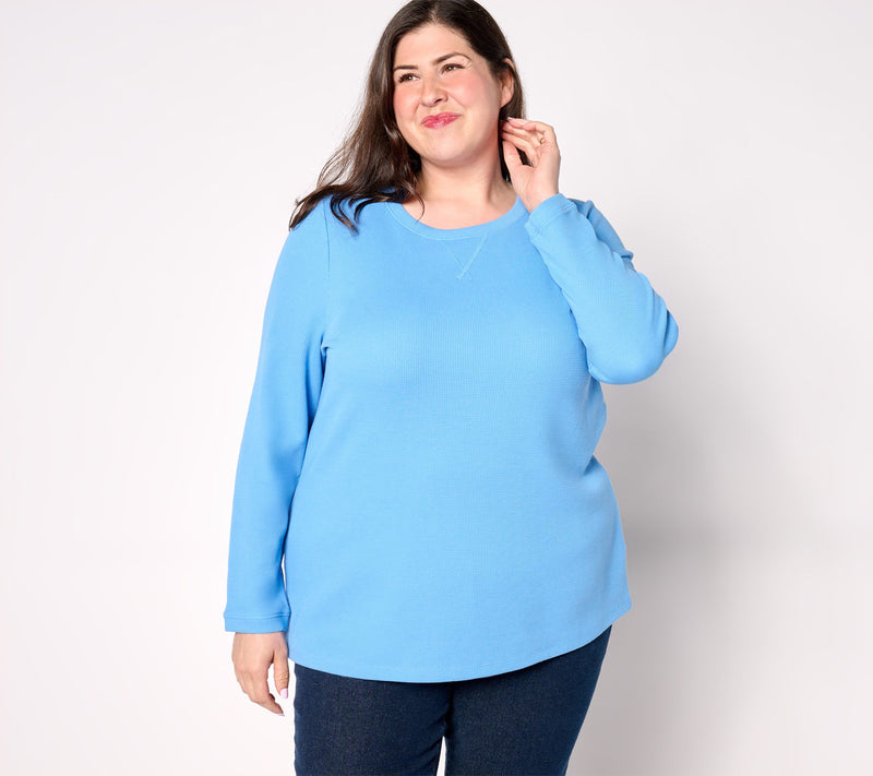 Denim & Co. Essentials Waffle Knit Long-Sleeve Top — View 38
