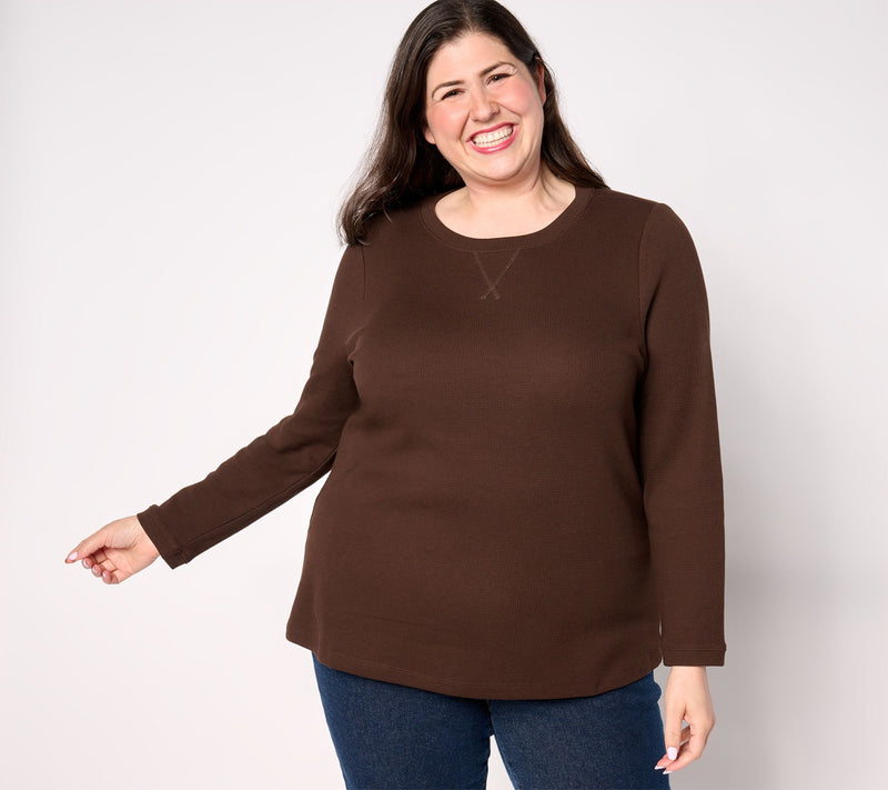 Denim & Co. Essentials Waffle Knit Long-Sleeve Top — View 42