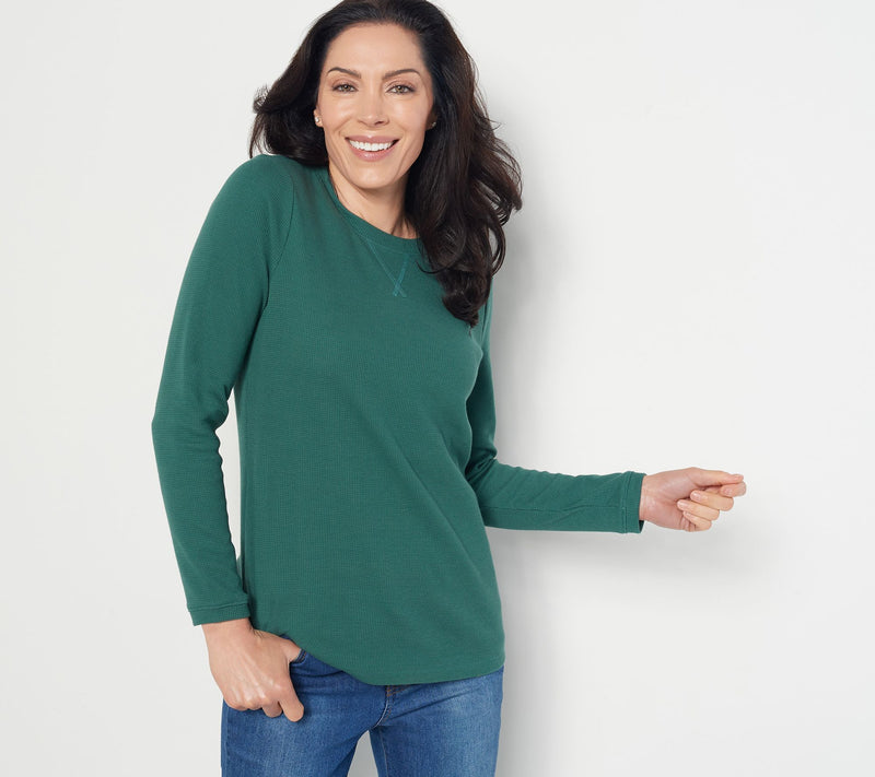Denim & Co. Essentials Waffle Knit Long-Sleeve Top — View 44