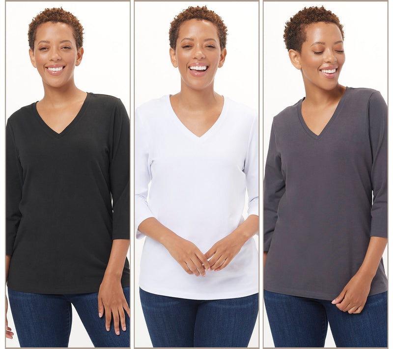 Denim & Co. Essentials Perfect Jersey 3-Pack 3/4 Sleeve Tops — View 11