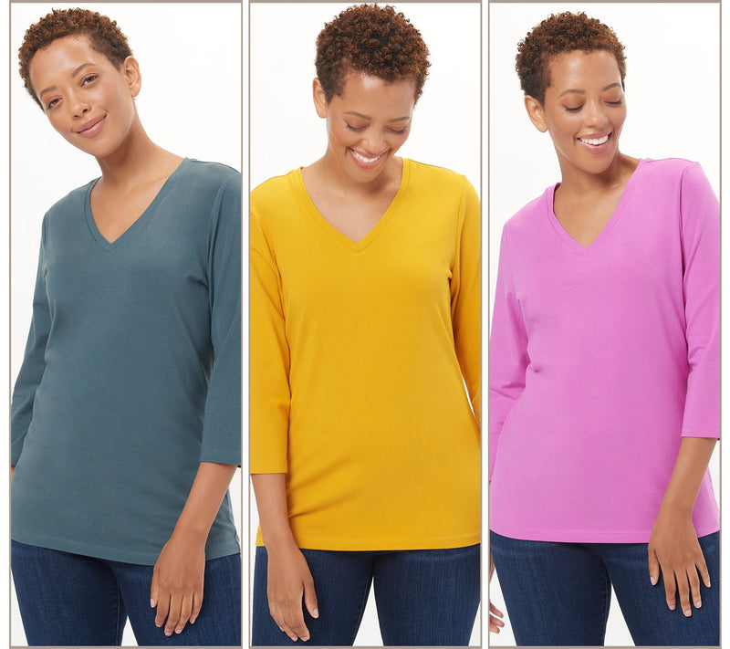 Denim & Co. Essentials Perfect Jersey 3-Pack 3/4 Sleeve Tops — View 3