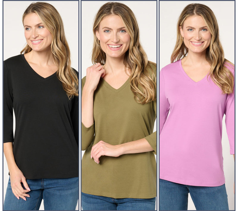 Denim & Co. Essentials Perfect Jersey 3-Pack 3/4 Sleeve Tops — View 21