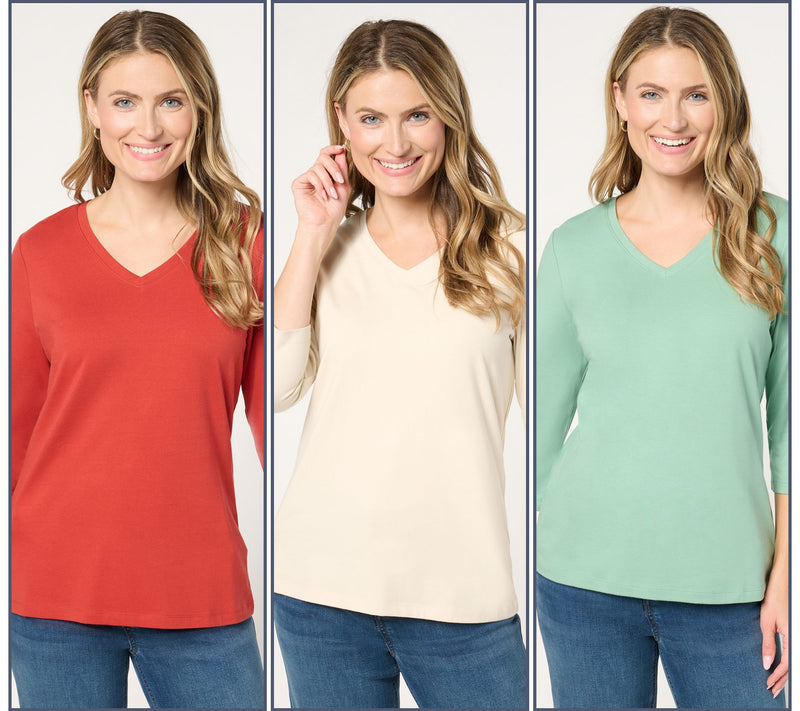 Denim & Co. Essentials Perfect Jersey 3-Pack 3/4 Sleeve Tops — View 25