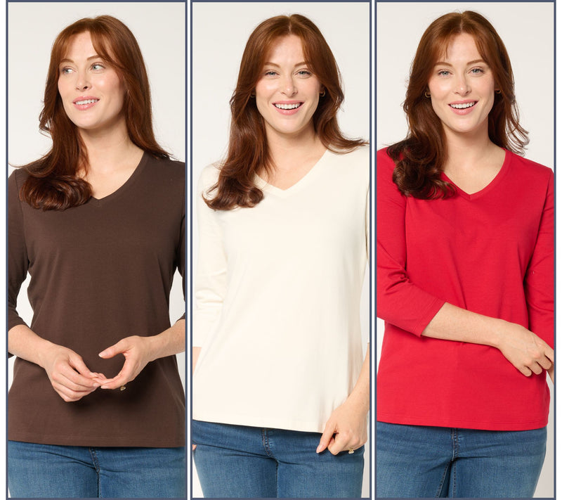 Denim & Co. Essentials Perfect Jersey 3-Pack 3/4 Sleeve Tops — View 31