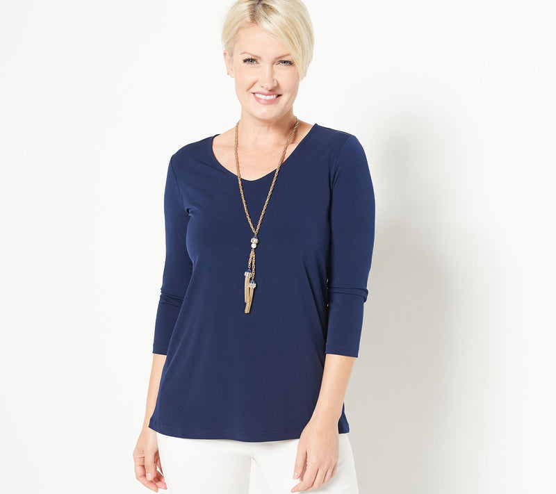 Susan Graver Regular Modern Essentials Liquid Knit 3/4 Sleeve Tunic — View 17