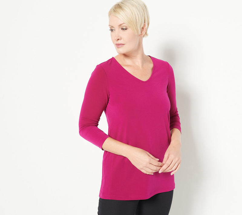 Susan Graver Petite Modern Essentials Liquid Knit 3/4 Sleeve Tunic — View 2