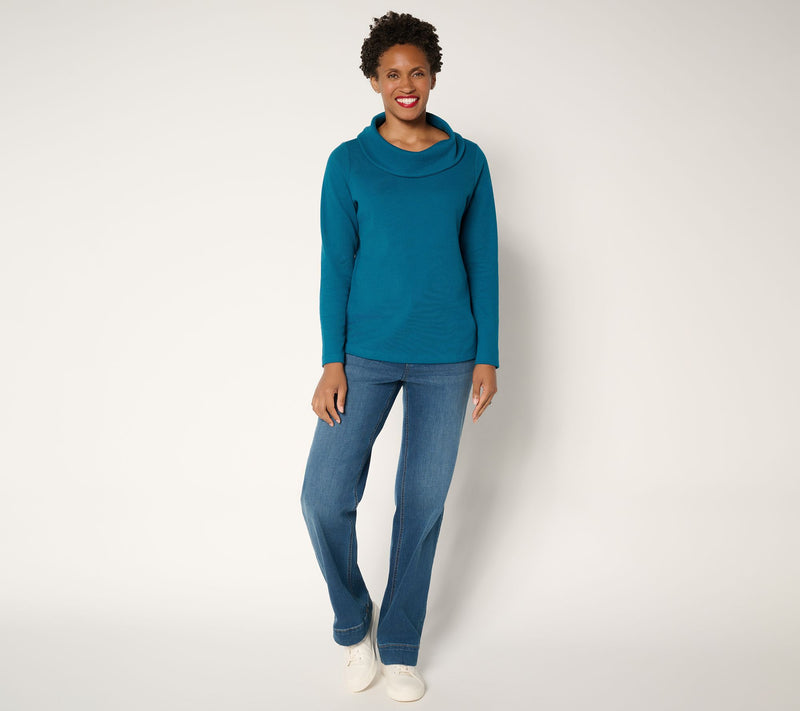 Denim & Co. Essentials Waffle Knit Long-Sleeve Cowl Neck Top — View 7