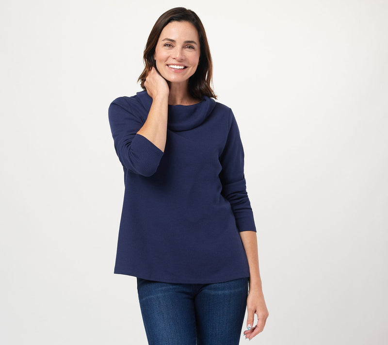 Denim & Co. Essentials Waffle Knit Long-Sleeve Cowl Neck Top — View 23