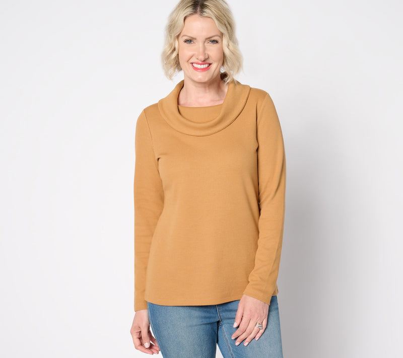 Denim & Co. Essentials Waffle Knit Long-Sleeve Cowl Neck Top — View 24