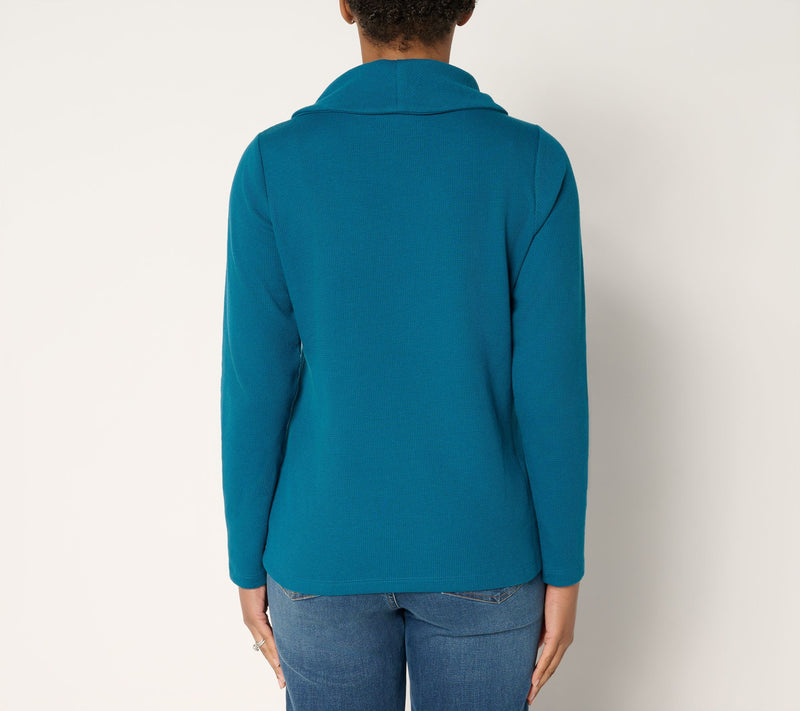 Denim & Co. Essentials Waffle Knit Long-Sleeve Cowl Neck Top — View 6