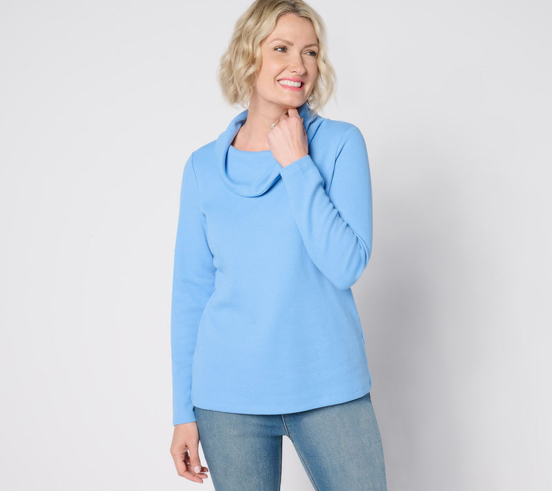 Denim & Co. Essentials Waffle Knit Long-Sleeve Cowl Neck Top — View 26