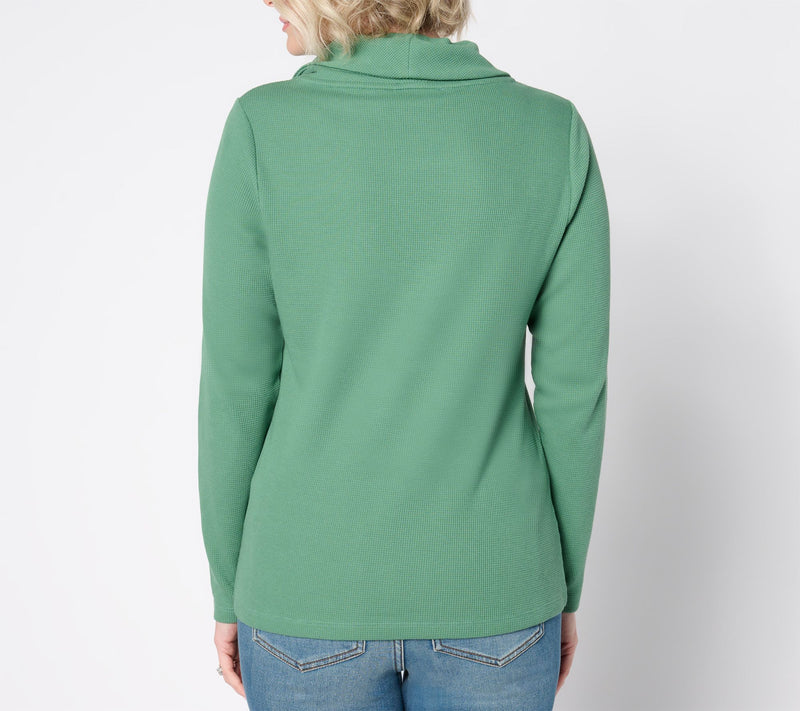 Denim & Co. Essentials Waffle Knit Long-Sleeve Cowl Neck Top — View 4