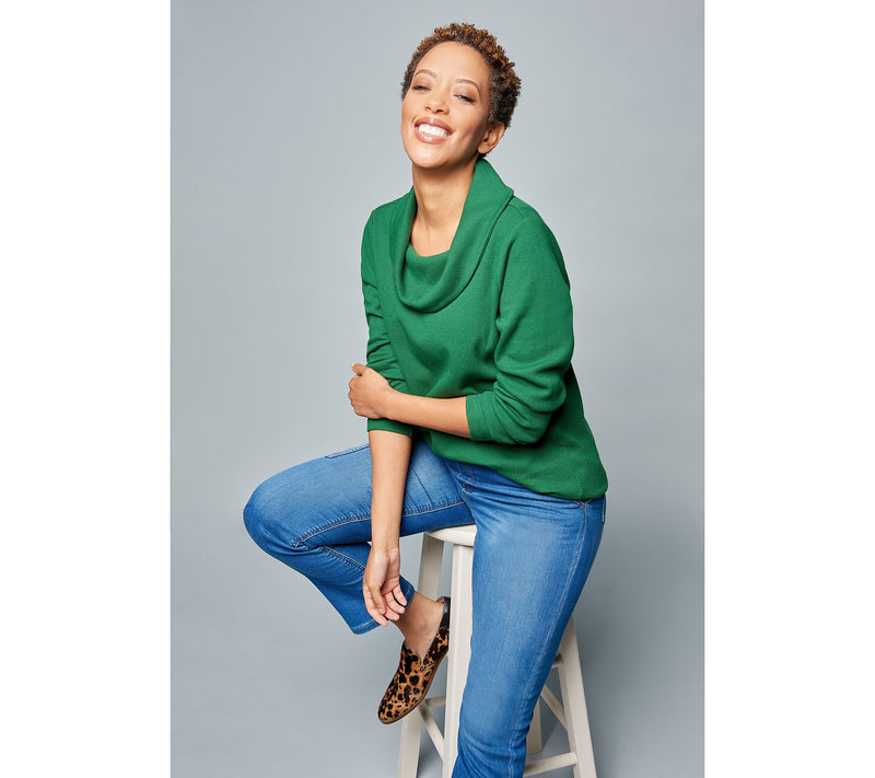 Denim & Co. Essentials Waffle Knit Long-Sleeve Cowl Neck Top — View 9