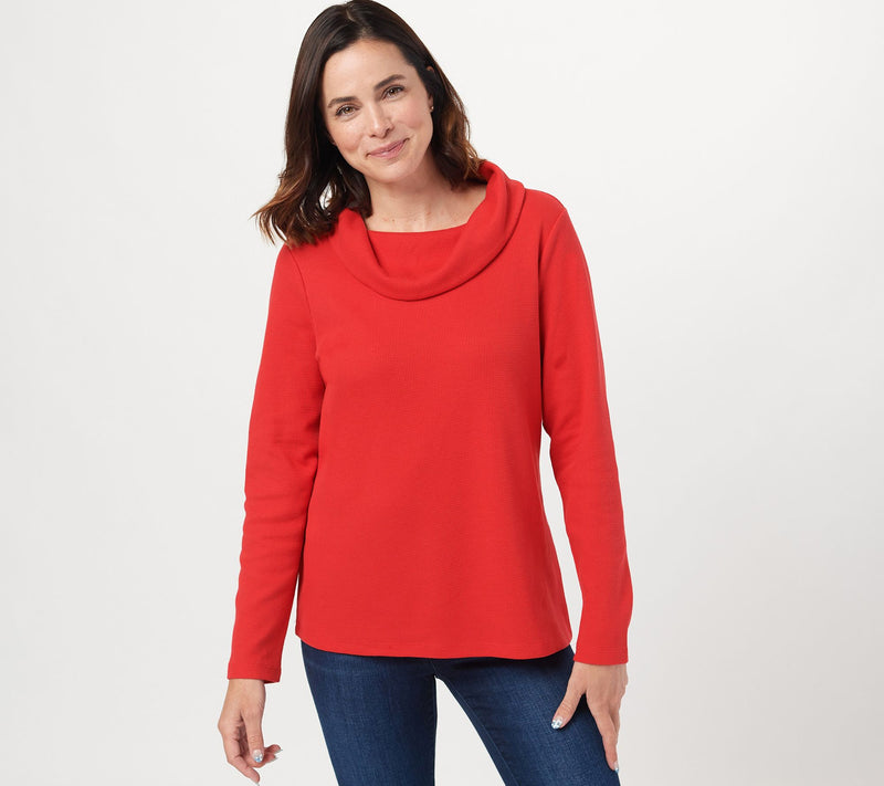 Denim & Co. Essentials Waffle Knit Long-Sleeve Cowl Neck Top — View 2