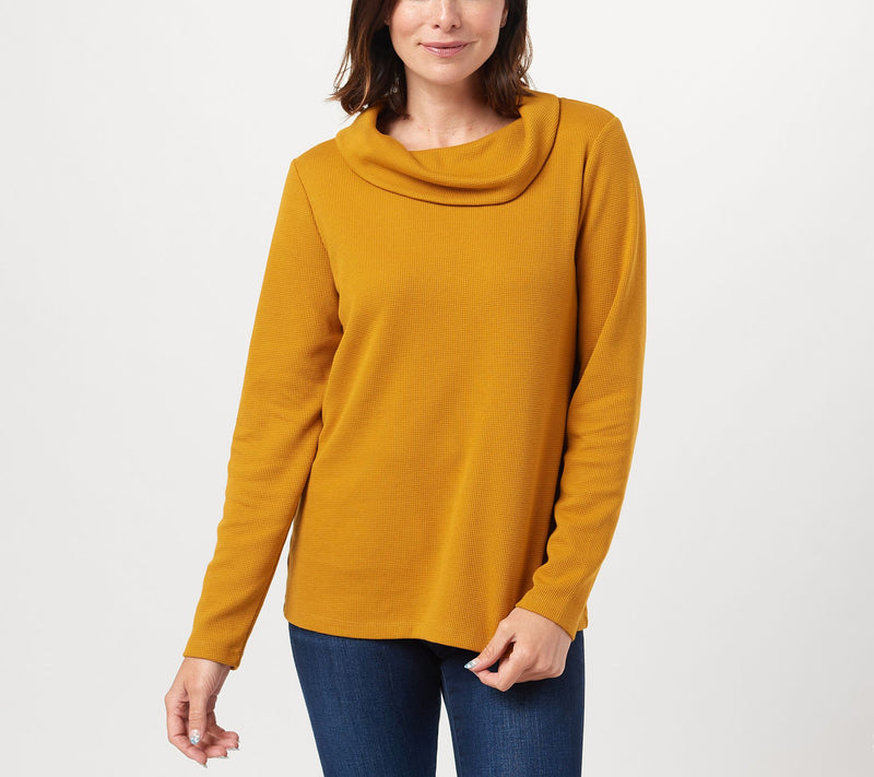 Denim & Co. Essentials Waffle Knit Long-Sleeve Cowl Neck Top — View 29