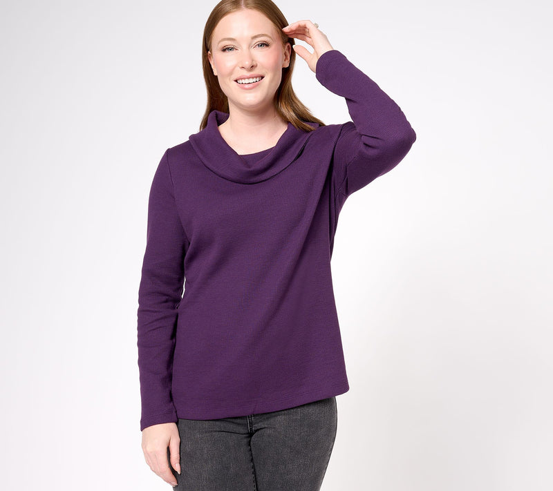 Denim & Co. Essentials Waffle Knit Long-Sleeve Cowl Neck Top — View 30