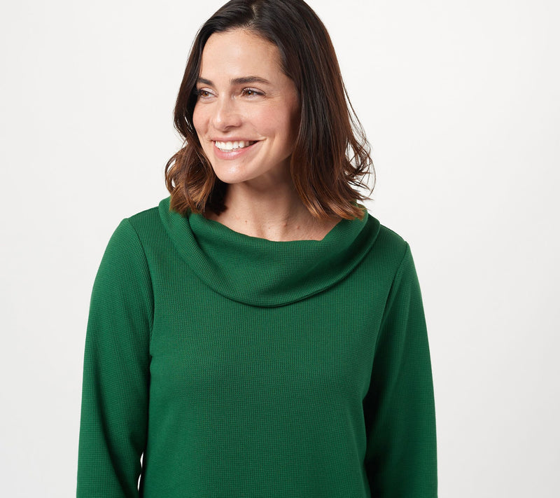 Denim & Co. Essentials Waffle Knit Long-Sleeve Cowl Neck Top — View 32