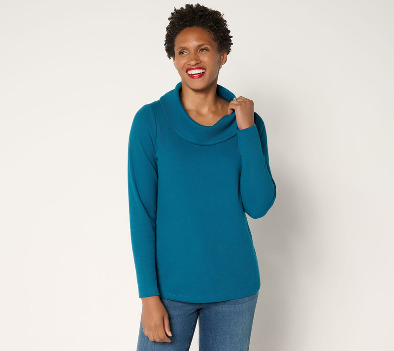 Denim & Co. Essentials Waffle Knit Long-Sleeve Cowl Neck Top — View 33