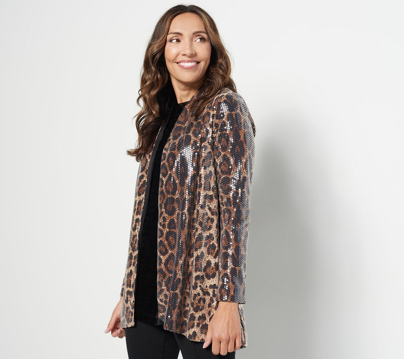Dennis Basso Printed Sequin Fully Lined Cardigan — Main view