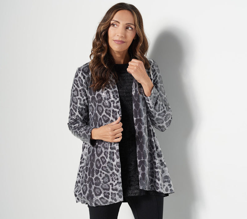 Dennis Basso Printed Sequin Fully Lined Cardigan — View 9