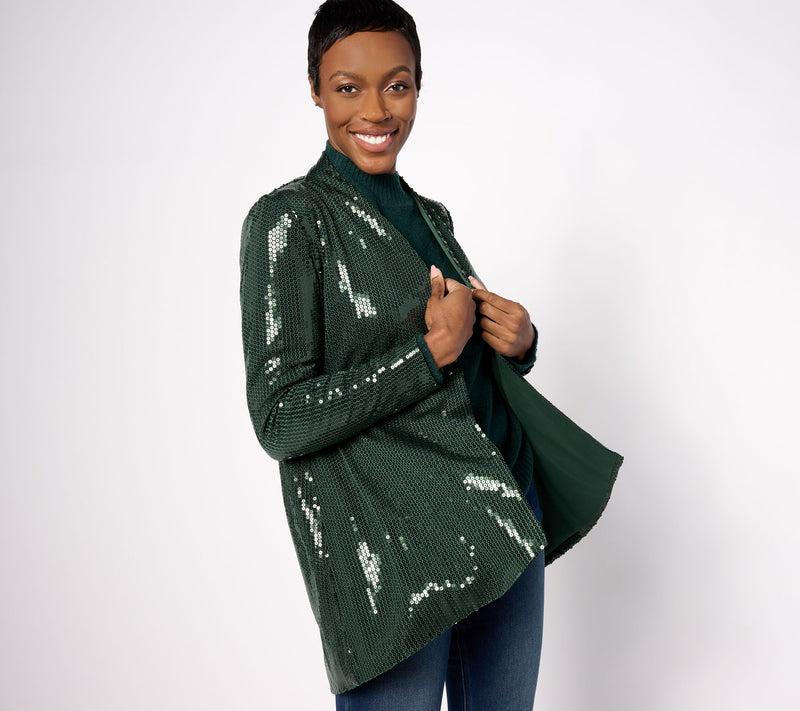 Dennis Basso Printed Sequin Fully Lined Cardigan — View 7