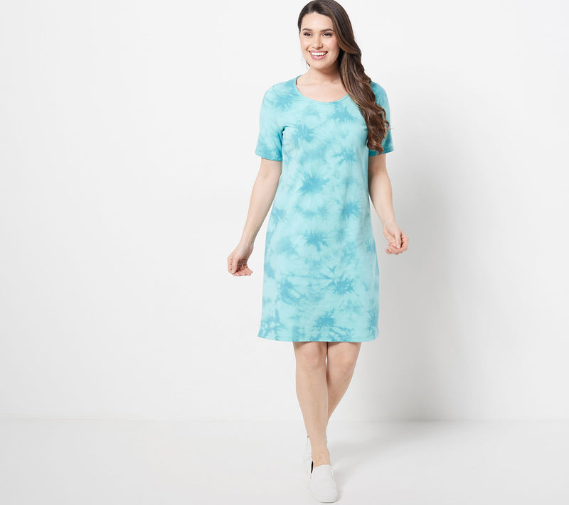 Denim & Co. Regular French Terry Crystal Wash Tie-Dye T-Shirt Dress — View 14