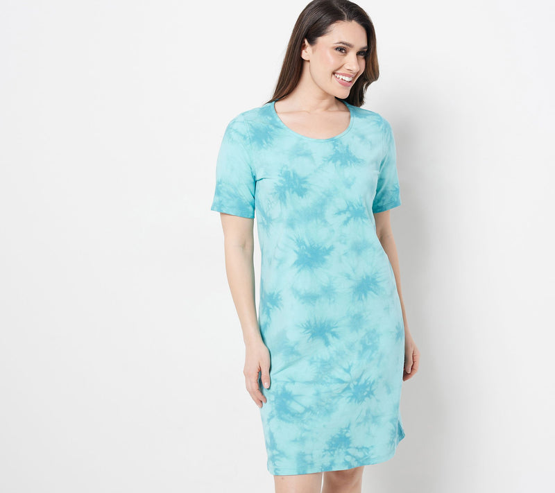 Denim & Co. Regular French Terry Crystal Wash Tie-Dye T-Shirt Dress — Main view