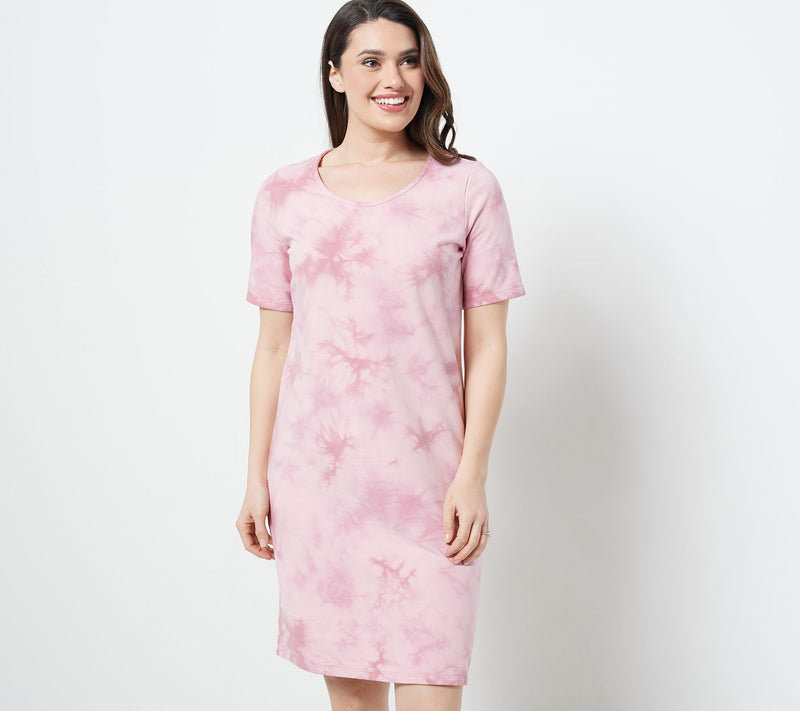Denim & Co. Regular French Terry Crystal Wash Tie-Dye T-Shirt Dress — View 3