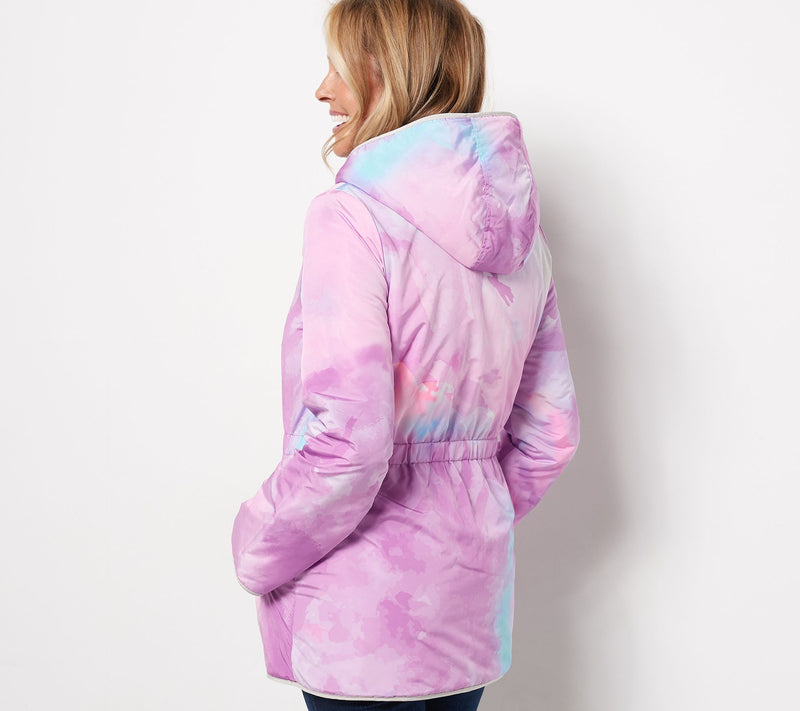 Nuage Reversible Quilted Jacket with Hood & Cinch Waist — View 12