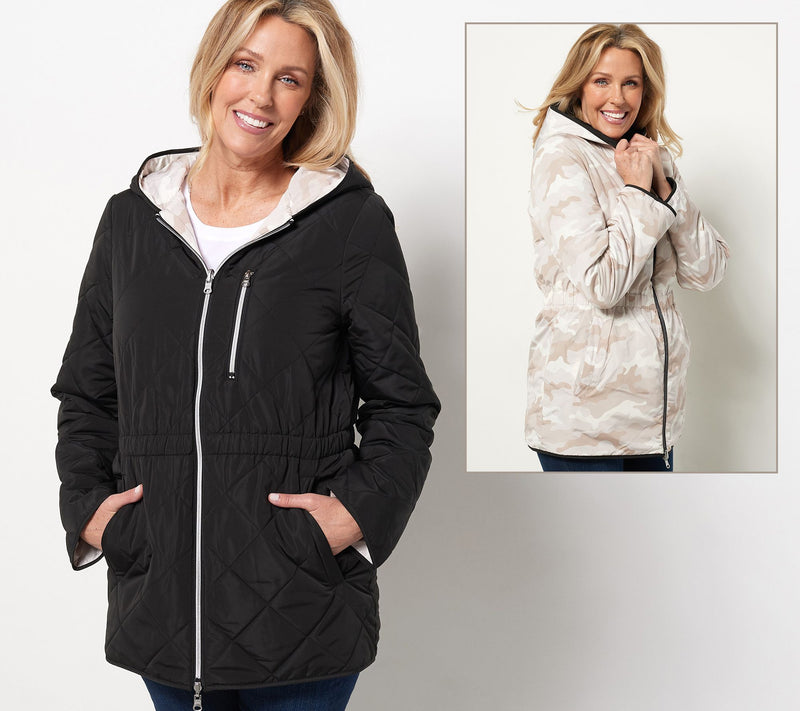 Nuage Reversible Quilted Jacket with Hood & Cinch Waist — View 3