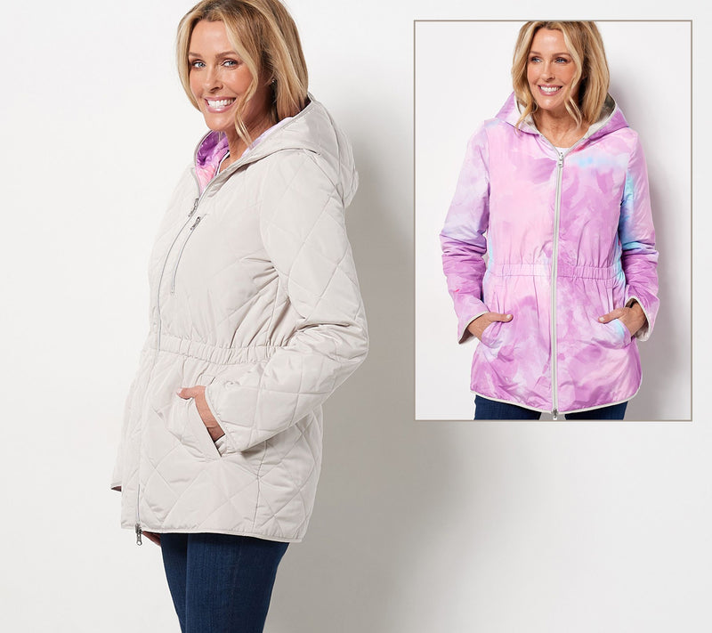Nuage Reversible Quilted Jacket with Hood & Cinch Waist — View 9